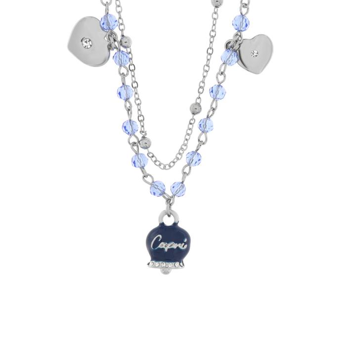 Collana in Metallo con campanella smaltata blu e perline
