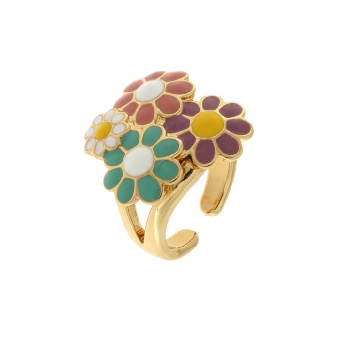 Bague en métal avec marguerites colorées