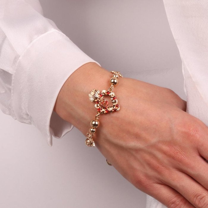 Metal Bracelet with Sacred Heart and Stars