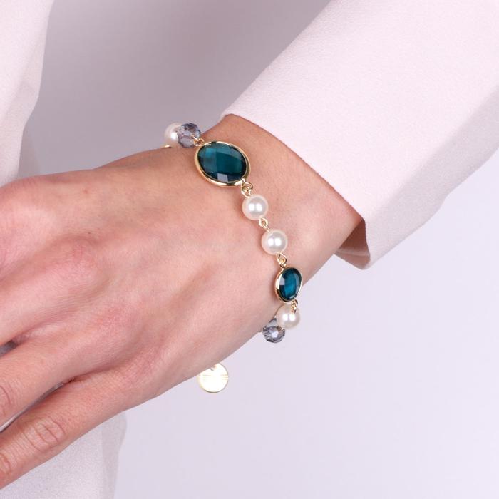 Bracelet en métal avec cristaux bleus inspirés du verre de Murano et des perles