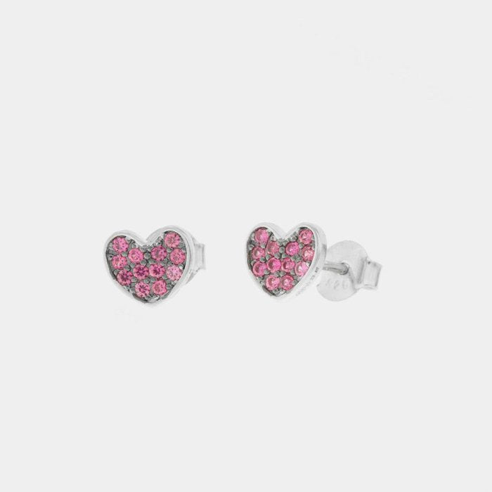 Boucles d'oreilles en argent 925 en forme de cœur ornées de zircones fuchsia