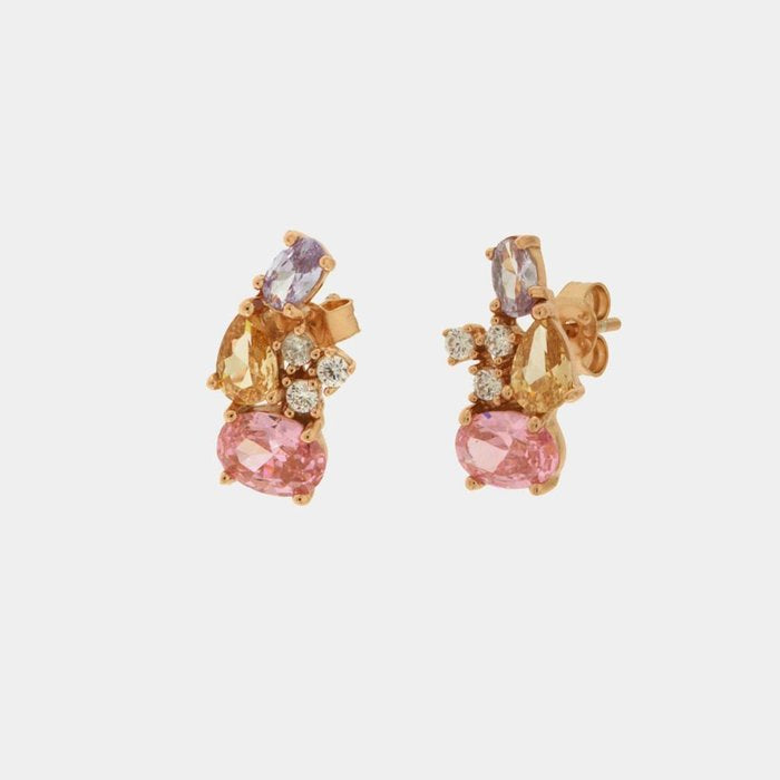 Boucles d'oreilles à tige en argent 925 avec zircones multicolores