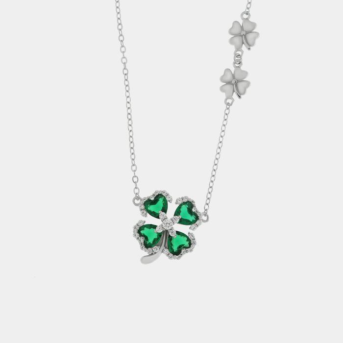 Collier en argent 925 avec fleur verte