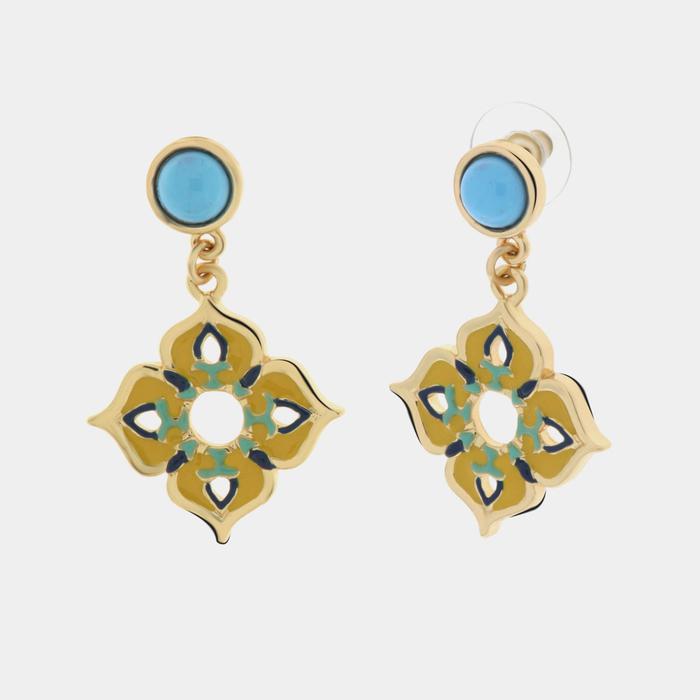 Boucles d'oreilles en métal avec pendentif croix orné de majolique