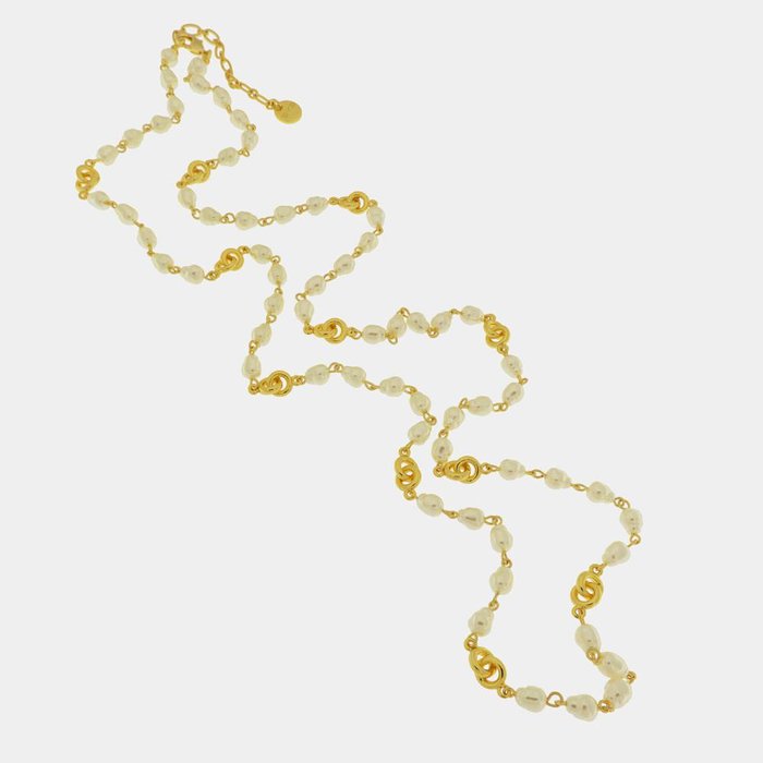 Metal Necklace with Pearls and Intertwined Symbols