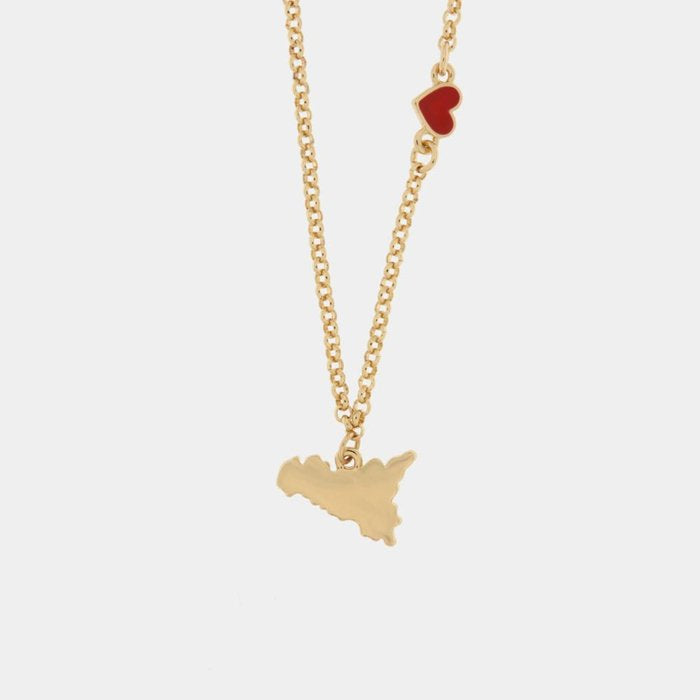 Collana in Metallo con cuoricino e simbolo Sicilia pendente