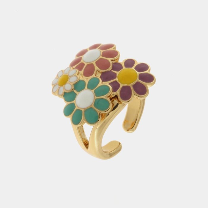 Bague en métal avec marguerites colorées