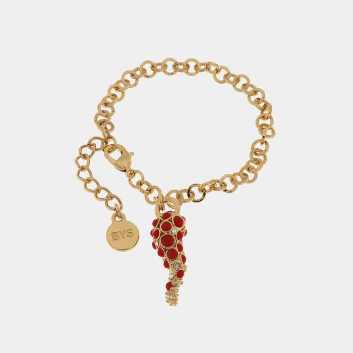 Metal bracelet with central horn and crystals