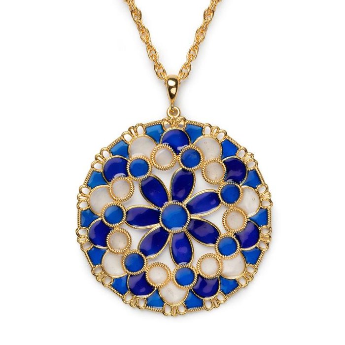 Pendentif rond en dentelle bleue