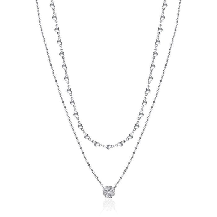 WOMEN'S STEEL NECKLACE WITH FOUR-LEAF CLOVER AND WHITE CRYSTALS