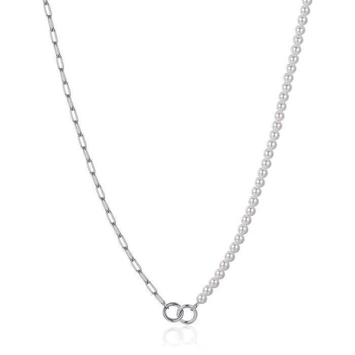 WOMEN'S STEEL NECKLACE WITH WHITE PEARLS