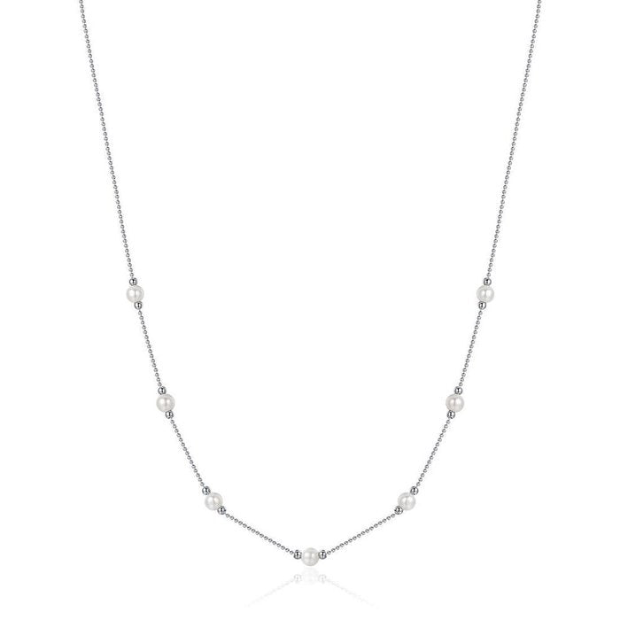 WOMEN'S STEEL NECKLACE WITH WHITE PEARLS