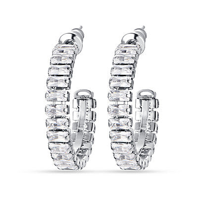 BOUCLES D'OREILLES FEMME EN ACIER AVEC CRISTAUX BLANCS