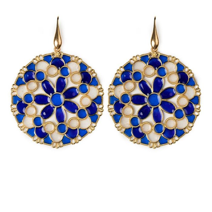 Blue Round Lace Earrings