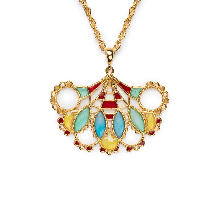 Pendentif Dentelle Éventail Bleu
