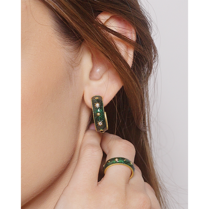 Small Green Sun Stud Earrings