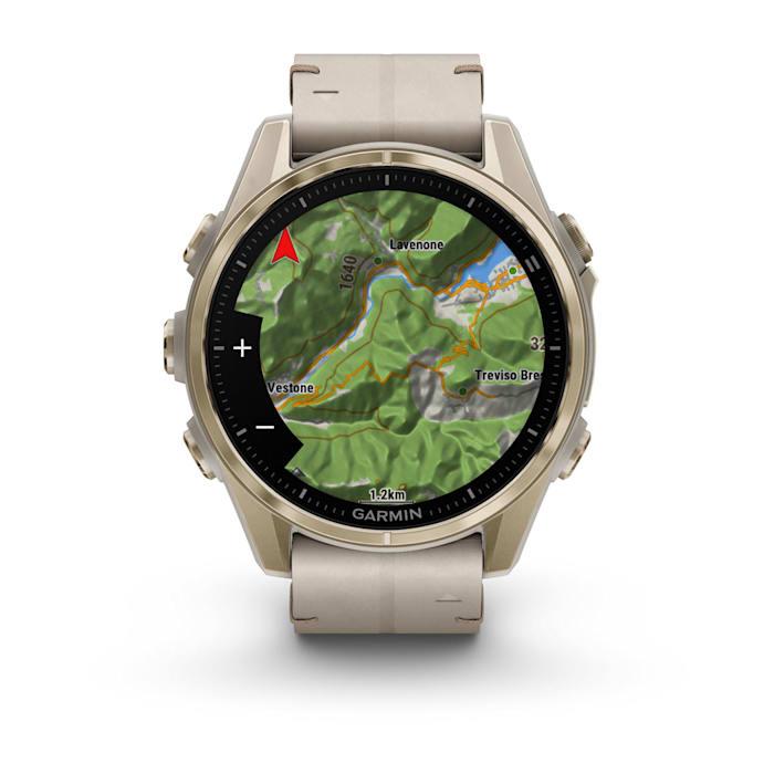 Fēnix® 8 - 43 mm, AMOLED, saphir, or rose avec bracelet en cuir ivoire