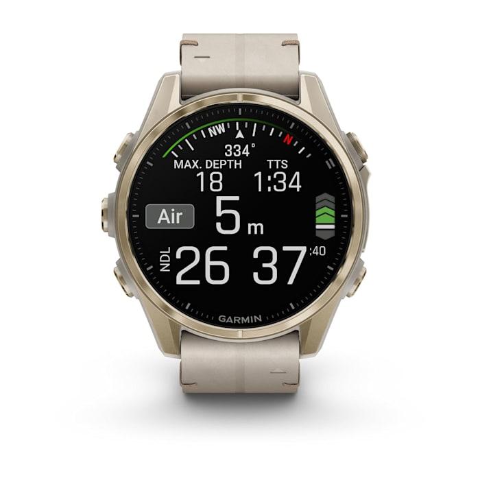 Fēnix® 8 - 43 mm, AMOLED, saphir, or rose avec bracelet en cuir ivoire