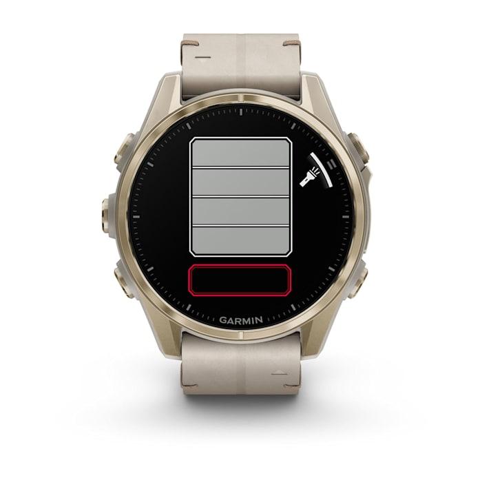 Fēnix® 8 - 43 mm, AMOLED, saphir, or rose avec bracelet en cuir ivoire