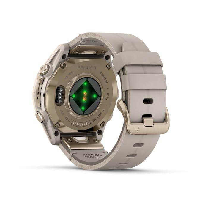 Fēnix® 8 - 43 mm, AMOLED, saphir, or rose avec bracelet en cuir ivoire