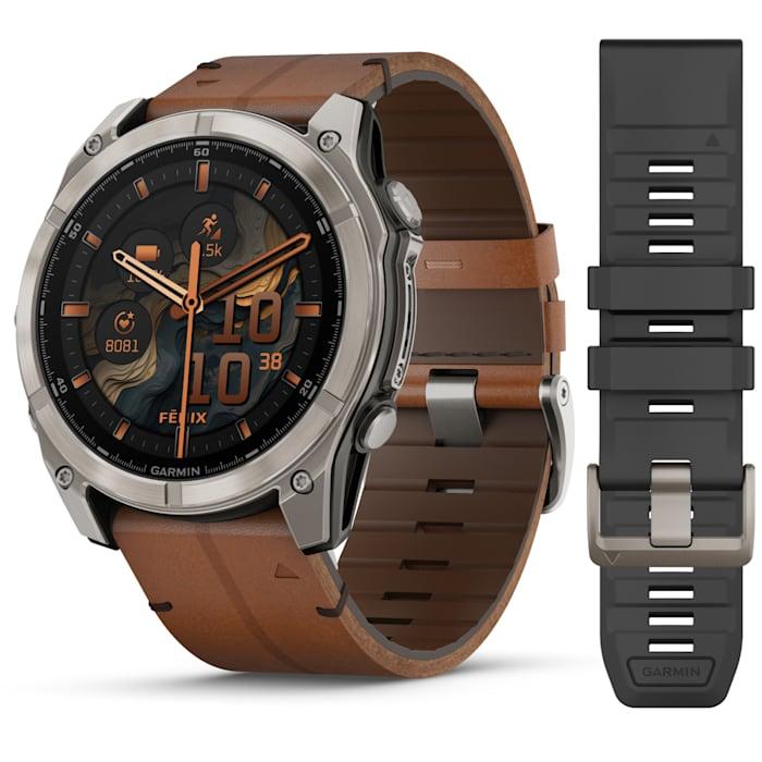 Fēnix® 8 - 51 mm, AMOLED, Sapphire, Titanium with Chestnut Leather Strap