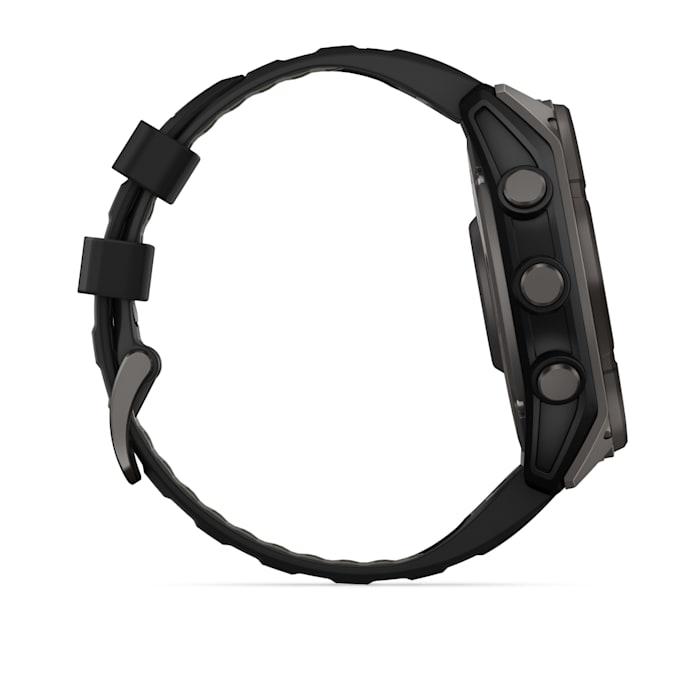 Fēnix® 8 - 51 mm, solaire, saphir, titane, DLC gris carbone avec bracelet en silicone noir/gris galet