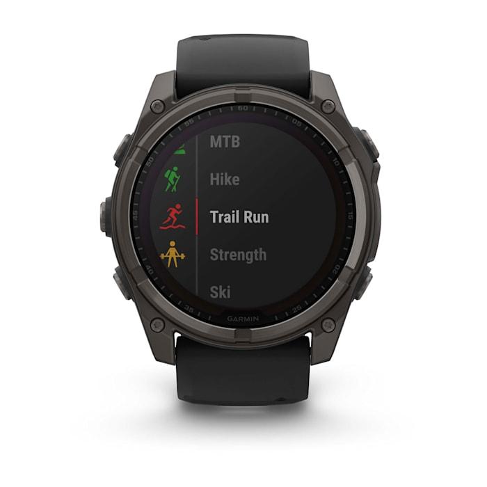 Fēnix® 8 - 51 mm, solaire, saphir, titane, DLC gris carbone avec bracelet en silicone noir/gris galet