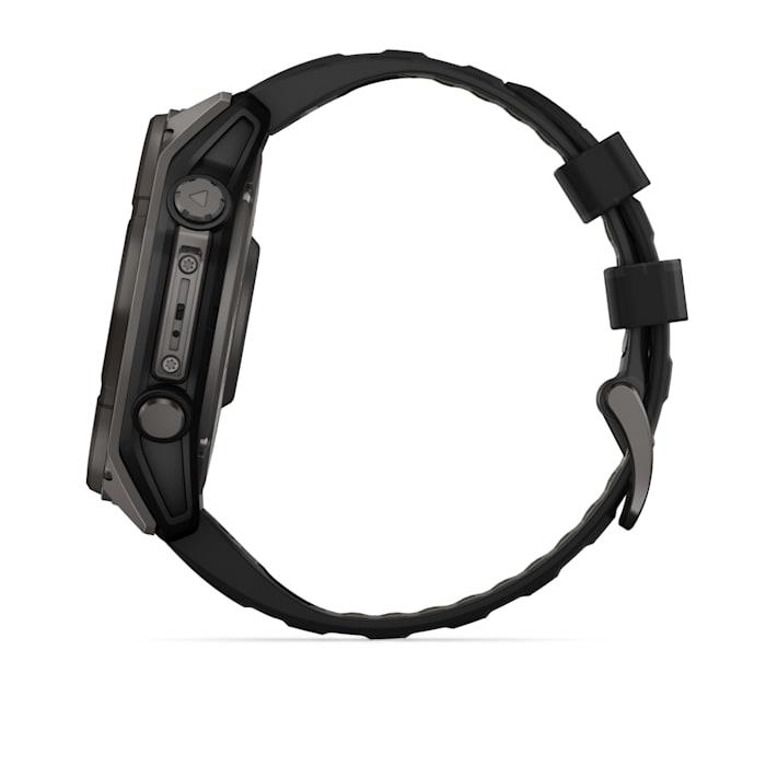 Fēnix® 8 - 51 mm, solaire, saphir, titane, DLC gris carbone avec bracelet en silicone noir/gris galet