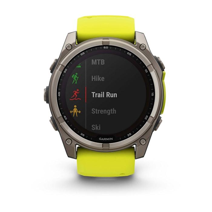 Fēnix® 8 - 51 mm, Solar, Sapphire, Titanium with Amp yellow/graphite silicone strap