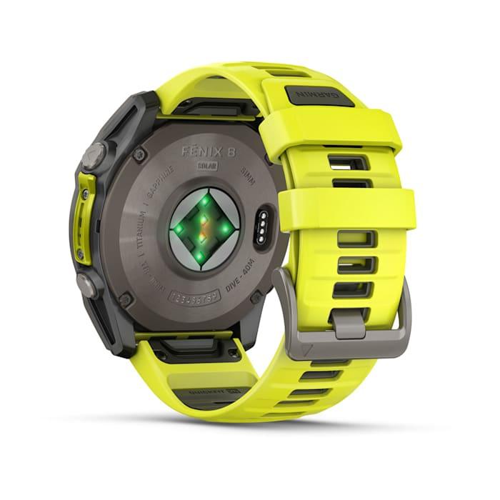 Fēnix® 8 - 51 mm, Solar, Sapphire, Titanium with Amp yellow/graphite silicone strap