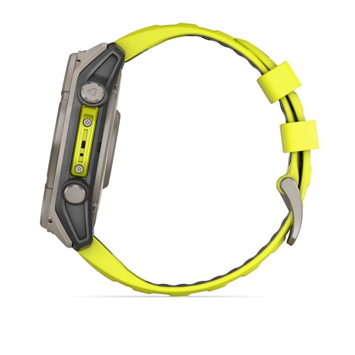 Fēnix® 8 - 51 mm, Solar, Sapphire, Titanium with Amp yellow/graphite silicone strap