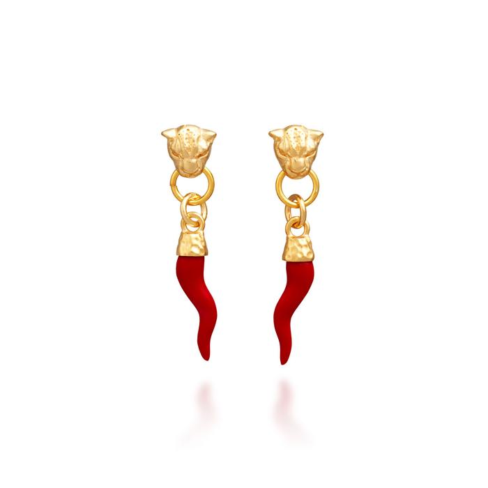 Leopard and Horn Golden Earrings