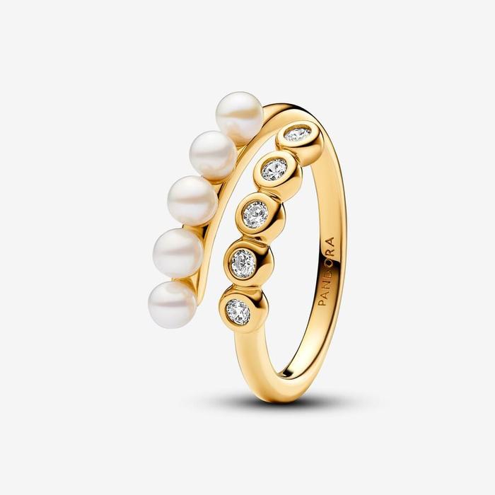 Bague Intreccio avec perles de culture d'eau douce et pierres lumineuses