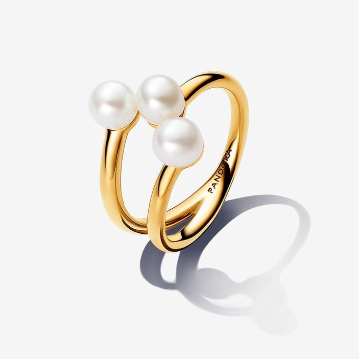 Bague triple bande avec perles de culture d'eau douce