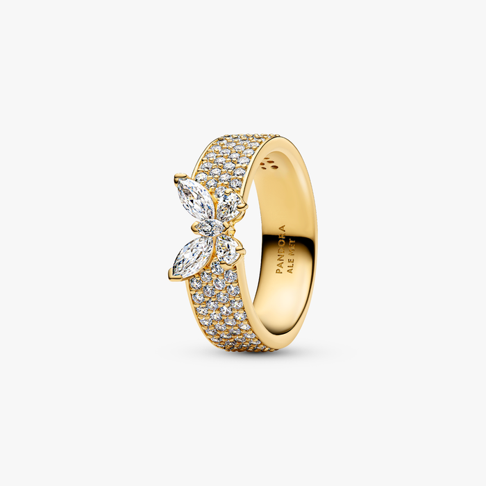 Anello Fascia Pavè con Farfalla Luminosa