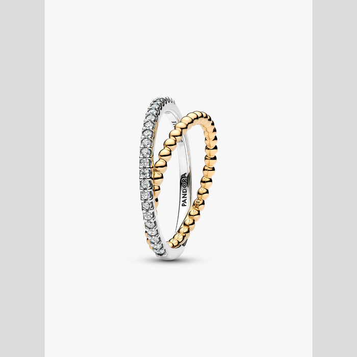 Anello Fascia Intrecciata Sfere e Pavé