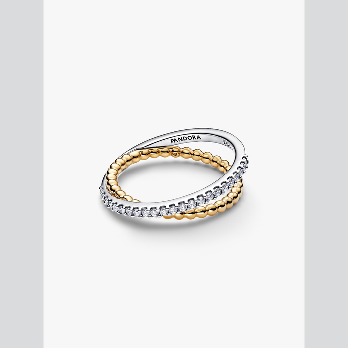 Anello Fascia Intrecciata Sfere e Pavé