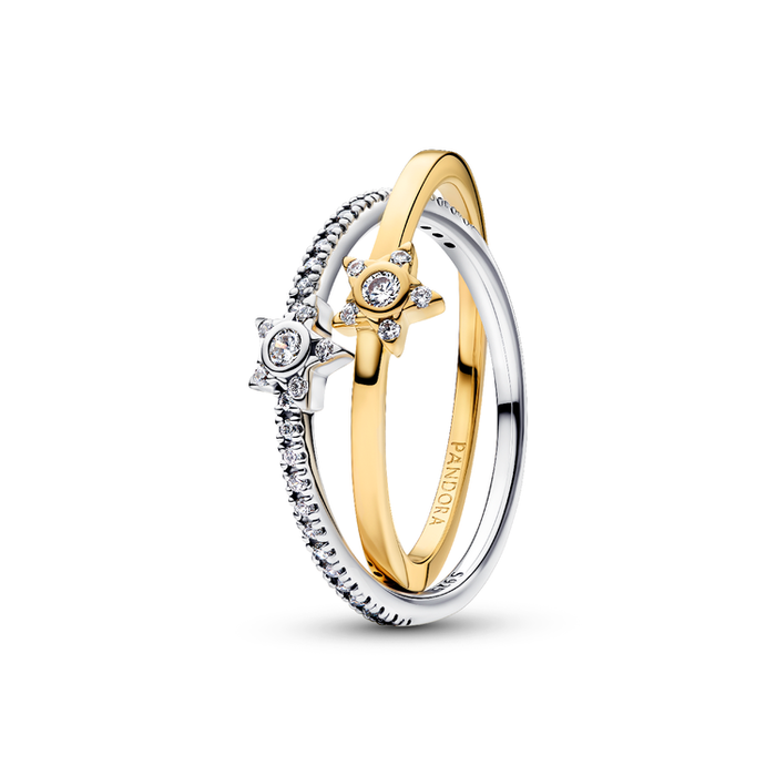 Anello Intrecciato Stelle Luminose Bicolore