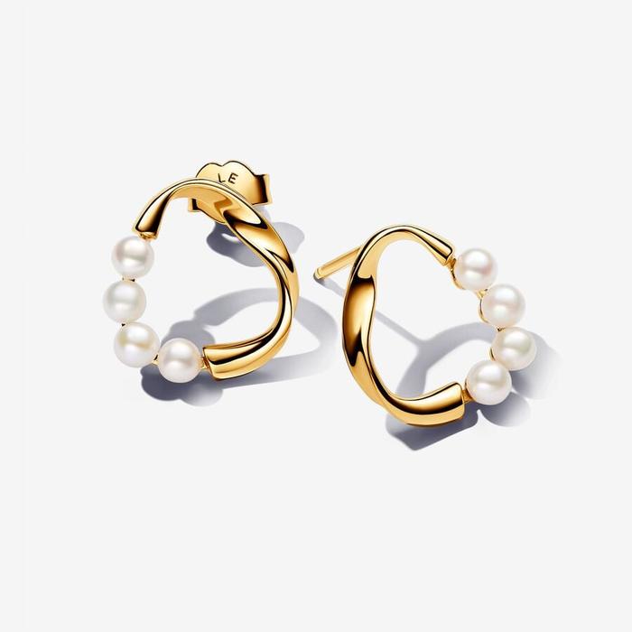 Circular Sinuous Line Earrings with Cultured Freshwater Pearls