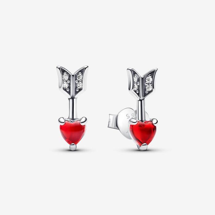 Boucles d'oreilles à tige en verre de Murano, flèches et cœurs