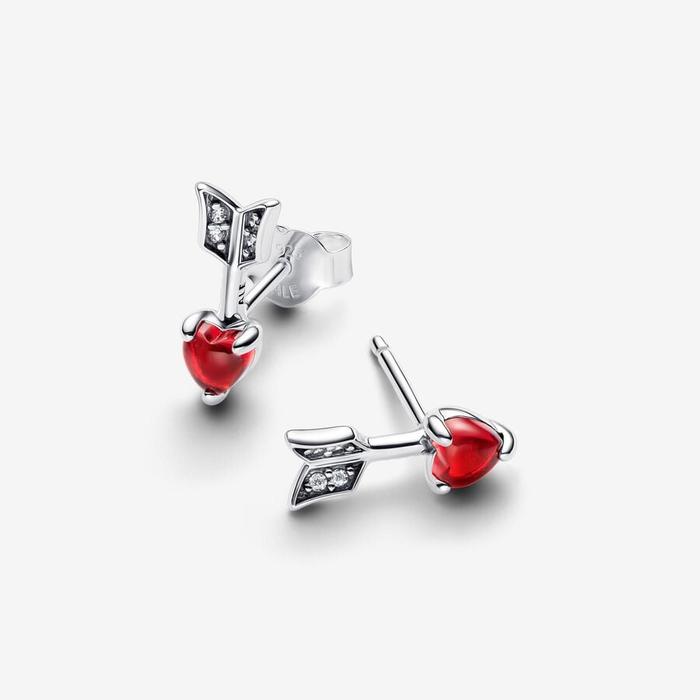 Boucles d'oreilles à tige en verre de Murano, flèches et cœurs