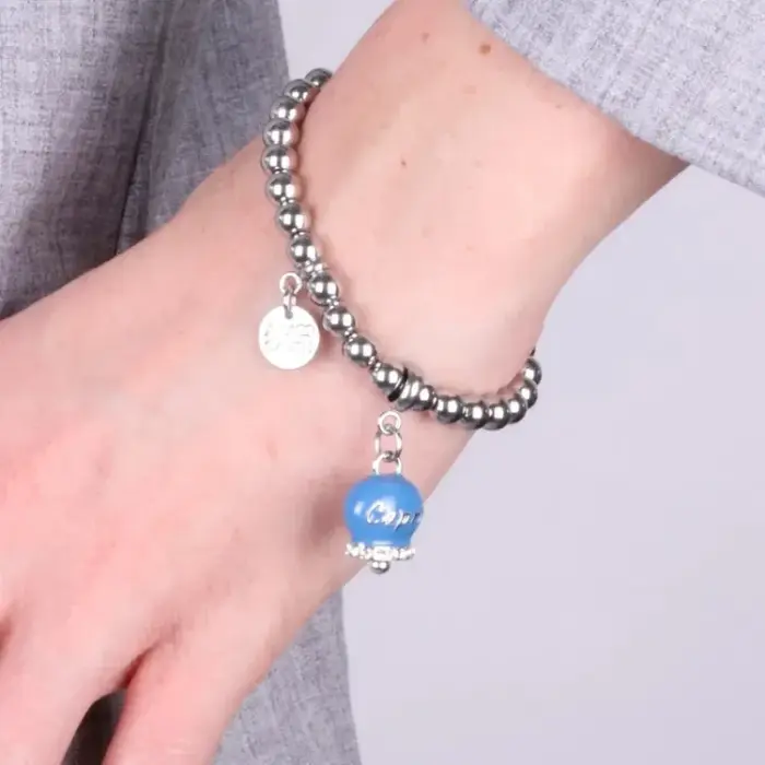 Bracciale in Acciaio con campanella blu con scritta Capri