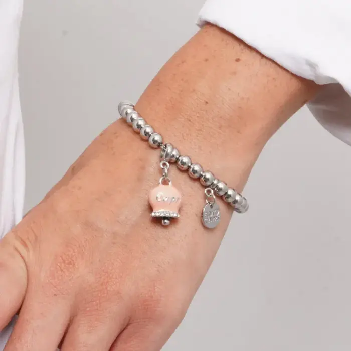 Bracciale in Acciaio campanella rosa antico con scritta Capri e zirconi
