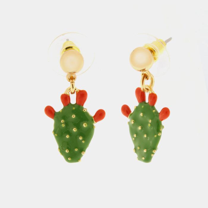 Boucles d'oreilles en métal avec cactus suspendu