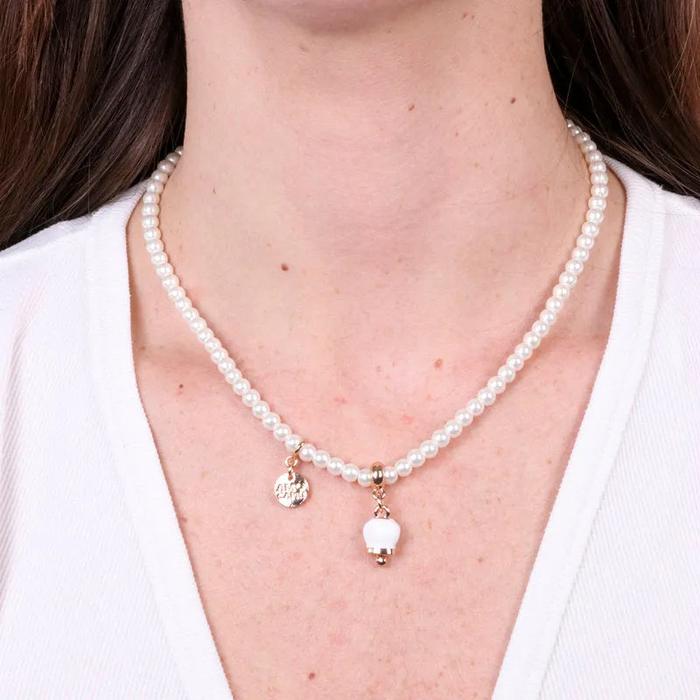 Collana in Metallo campanella bianca e perle