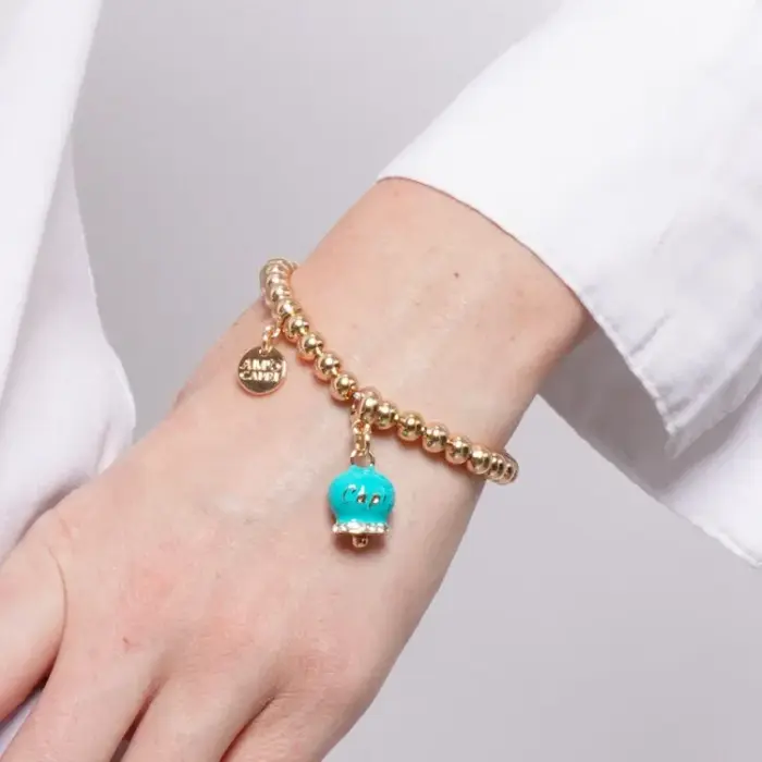 Bracciale in Metallo con campanella portafortuna blu turchese e cristalli