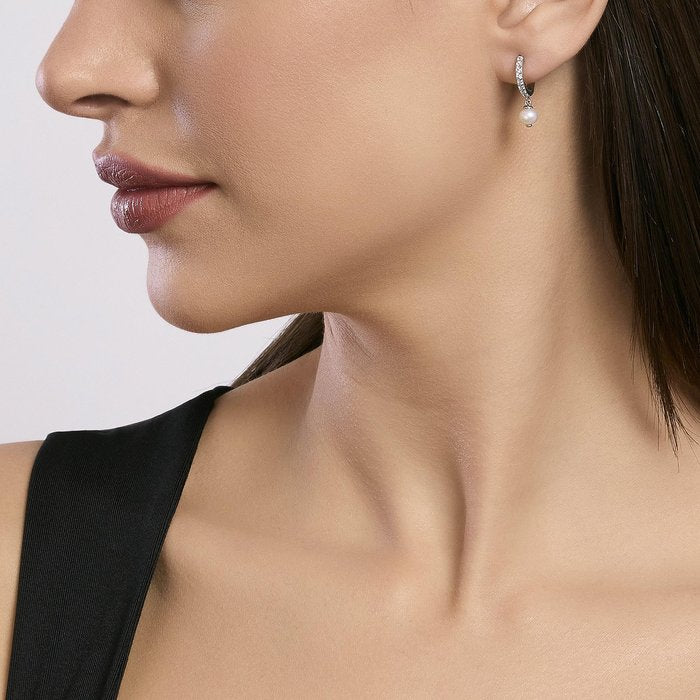 Boucles d'oreilles créoles en argent avec perles de culture INVITATION DE MARIAGE