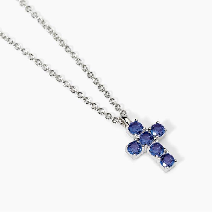 Silver choker with cross pendant and synthetic sapphires SOUTHERN CROSS