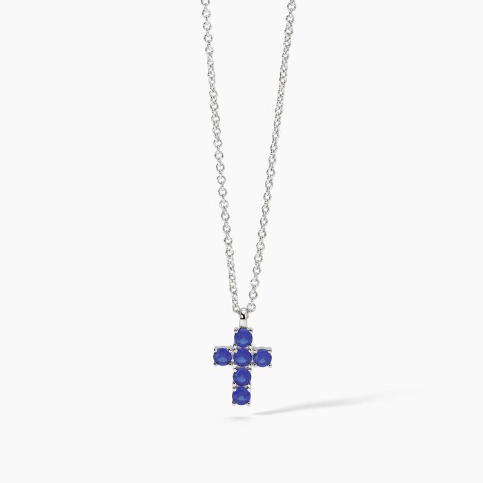 Silver choker with cross pendant and synthetic sapphires SOUTHERN CROSS