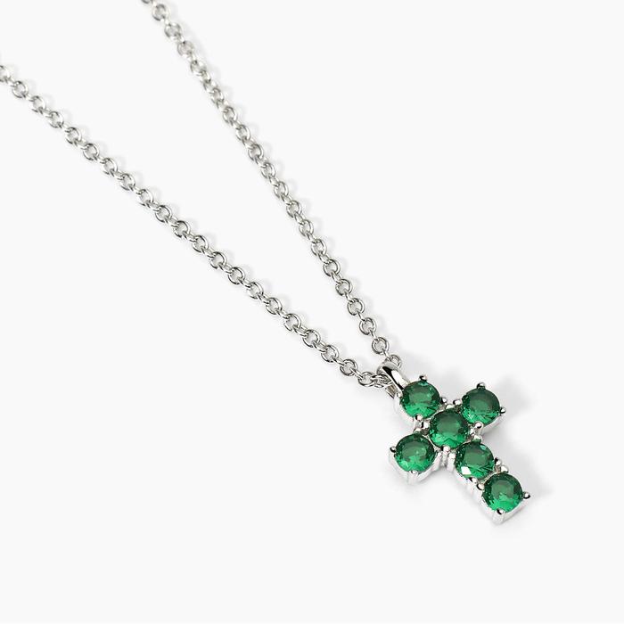 Silver choker with cross pendant and synthetic emeralds SOUTHERN CROSS